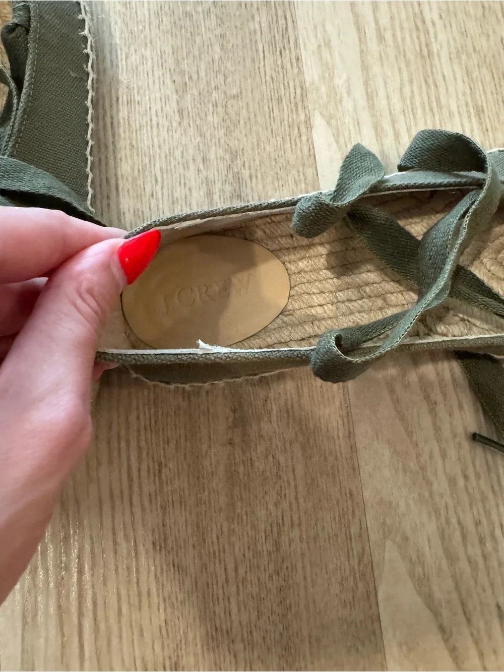 J. Crew Olive Green  Canvas Espadrille Lace-Up Flats with Jute Sole Size 9